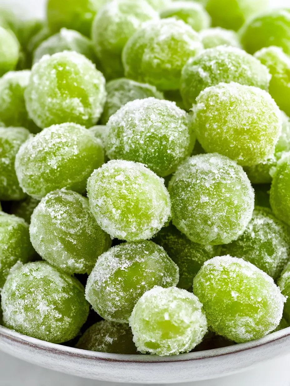 A bowl of frozen green grapes.