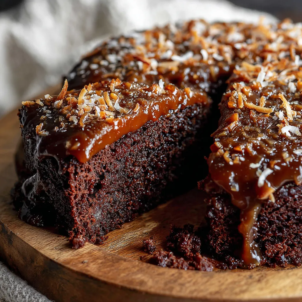 Coconut Caramel Chocolate Upside Down Cake