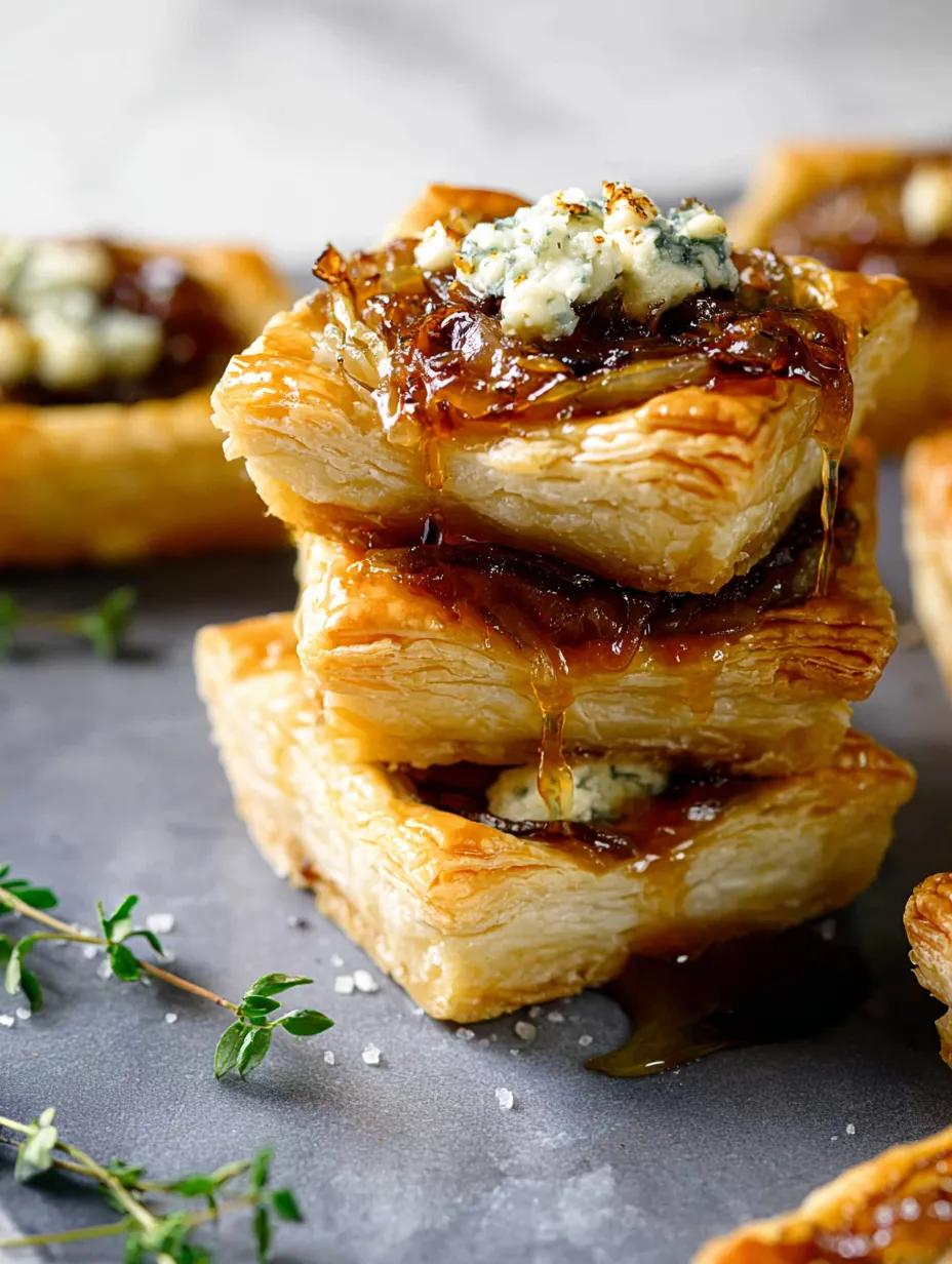 A stack of Caramelized Onion & Blue Cheese.