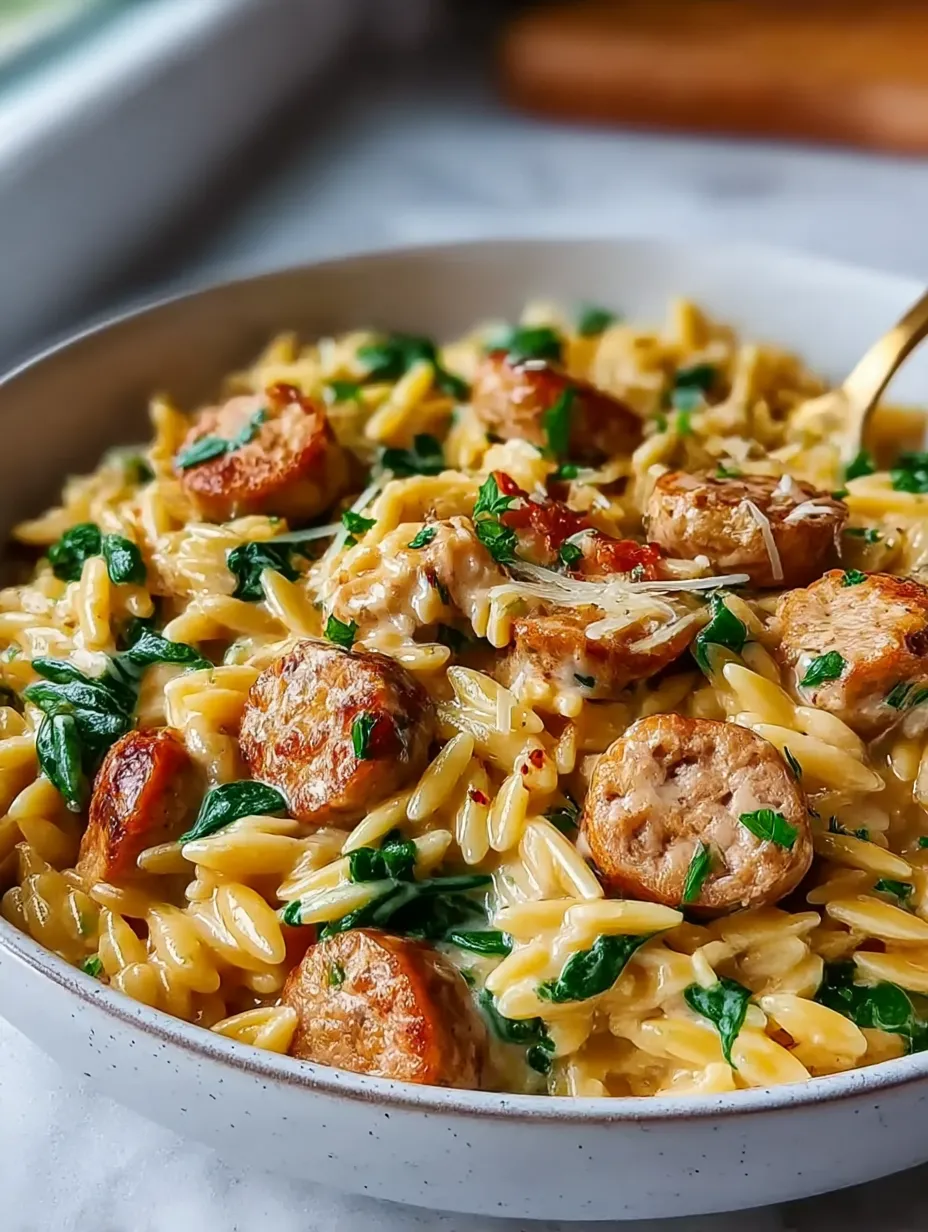 Creamy Chicken Sausage Orzo Recipe.