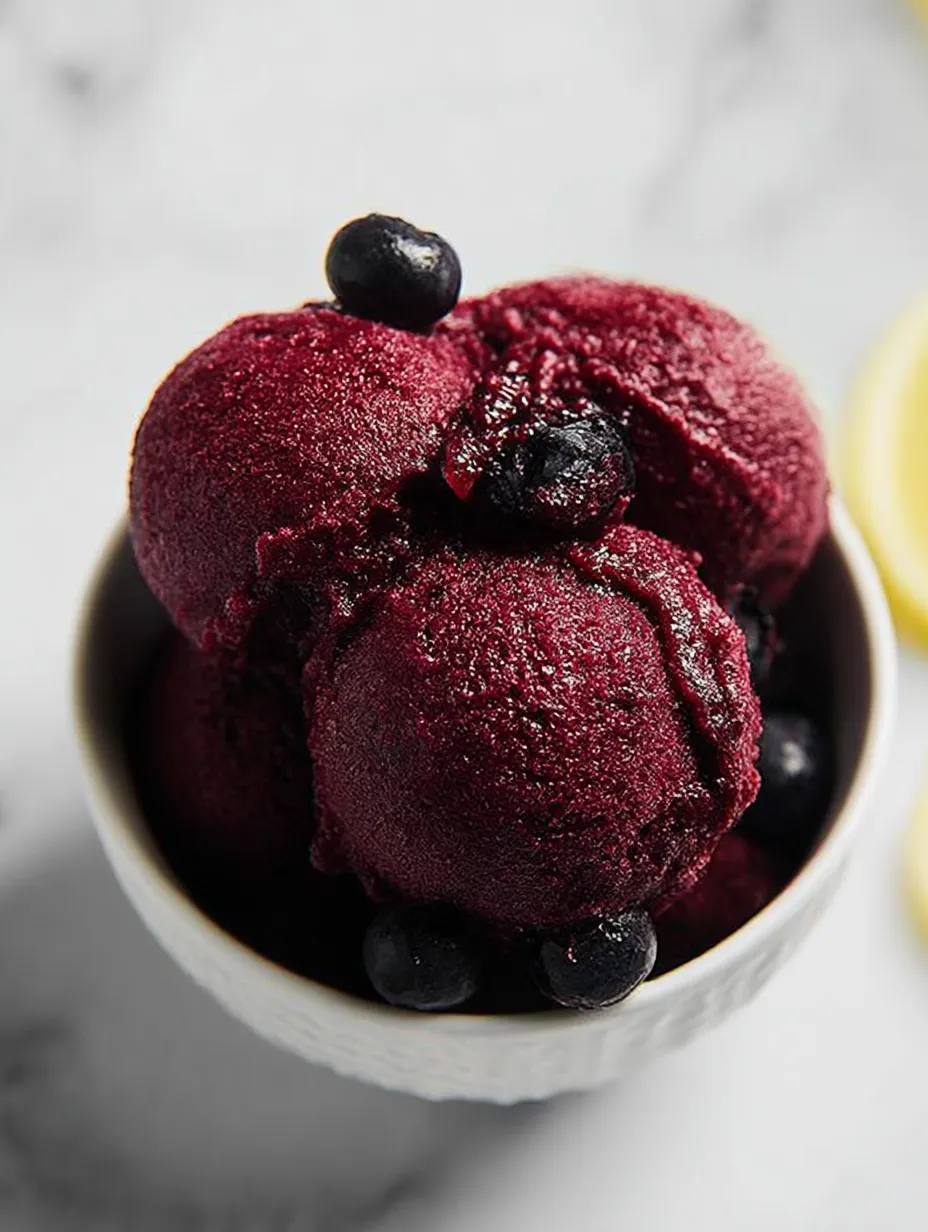 A bowl of Blueberry Lemon Sorbet.