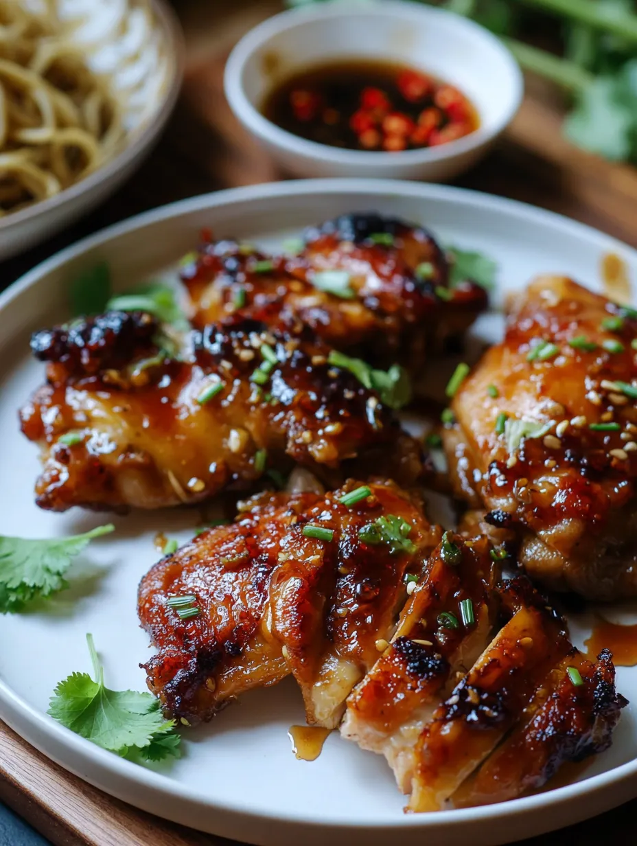 A plate of Garlic Miso Chicken.