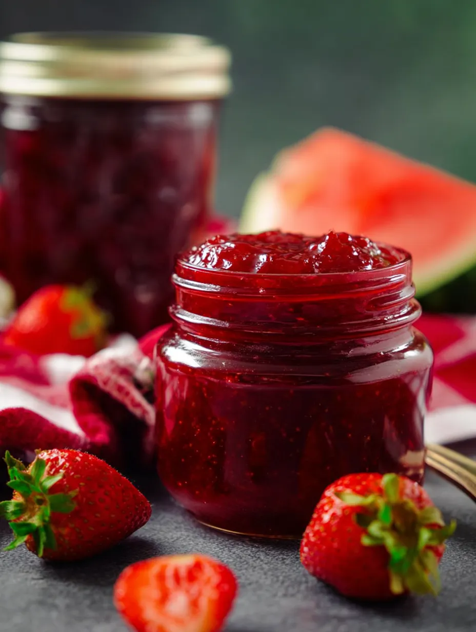 A jar of Strawberry Watermelon Jam.