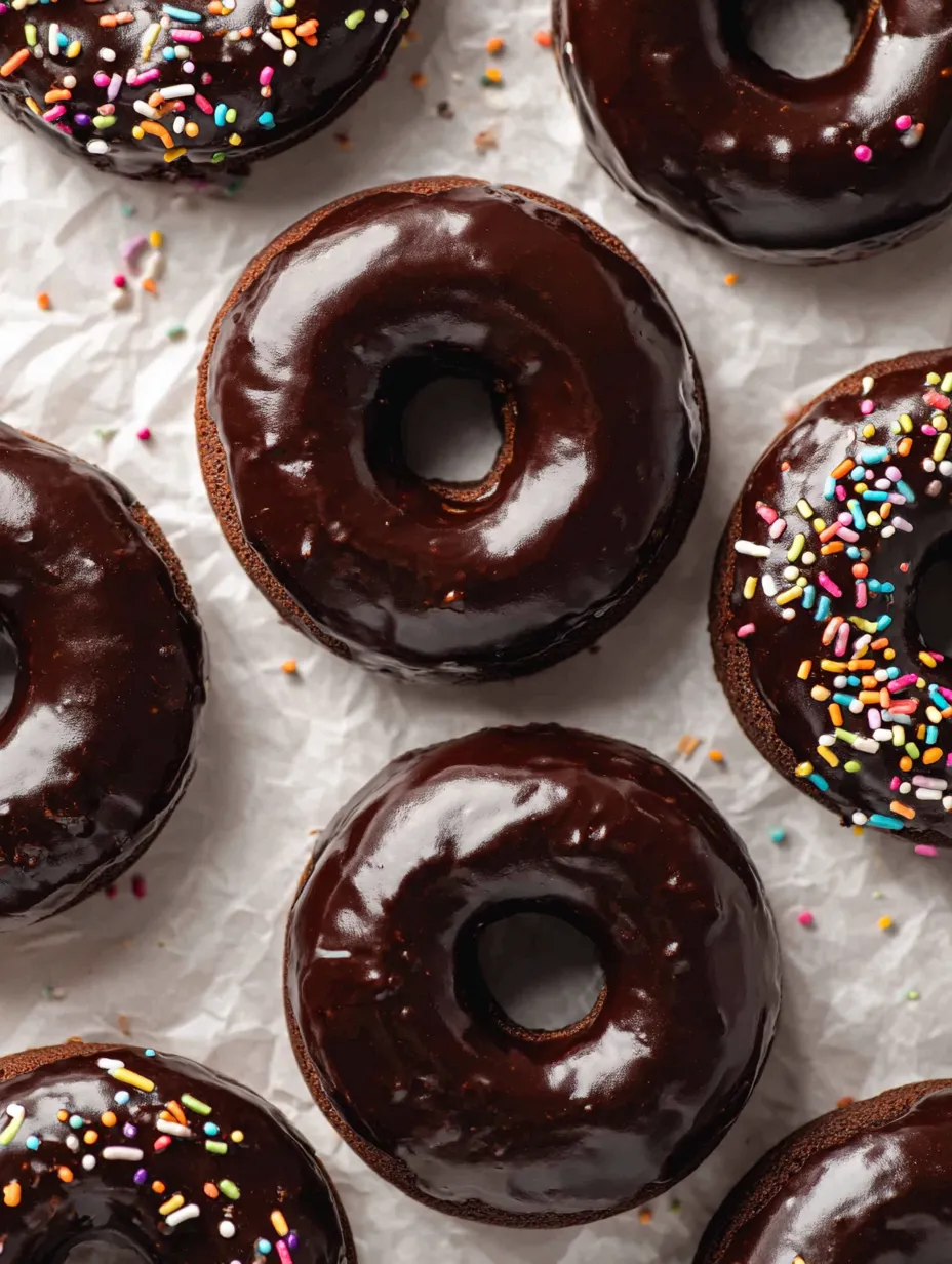 Chocolate donuts with sprinkles.