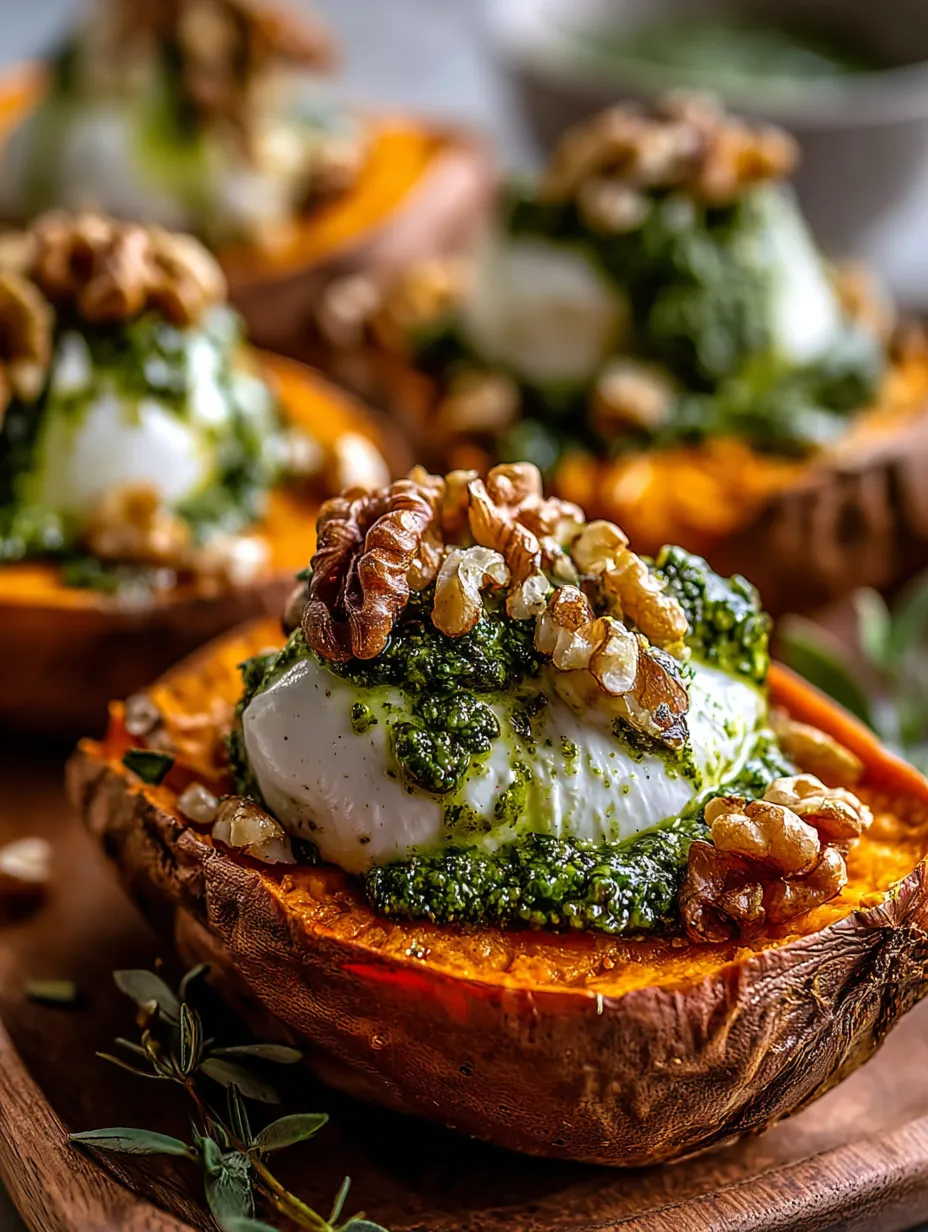A slice of roasted sweet potato with a dollop of cream and nuts.