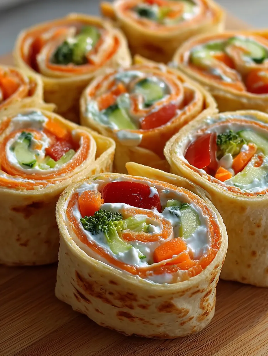 A plate of Fresh Vegetable Tortilla Roll Ups.