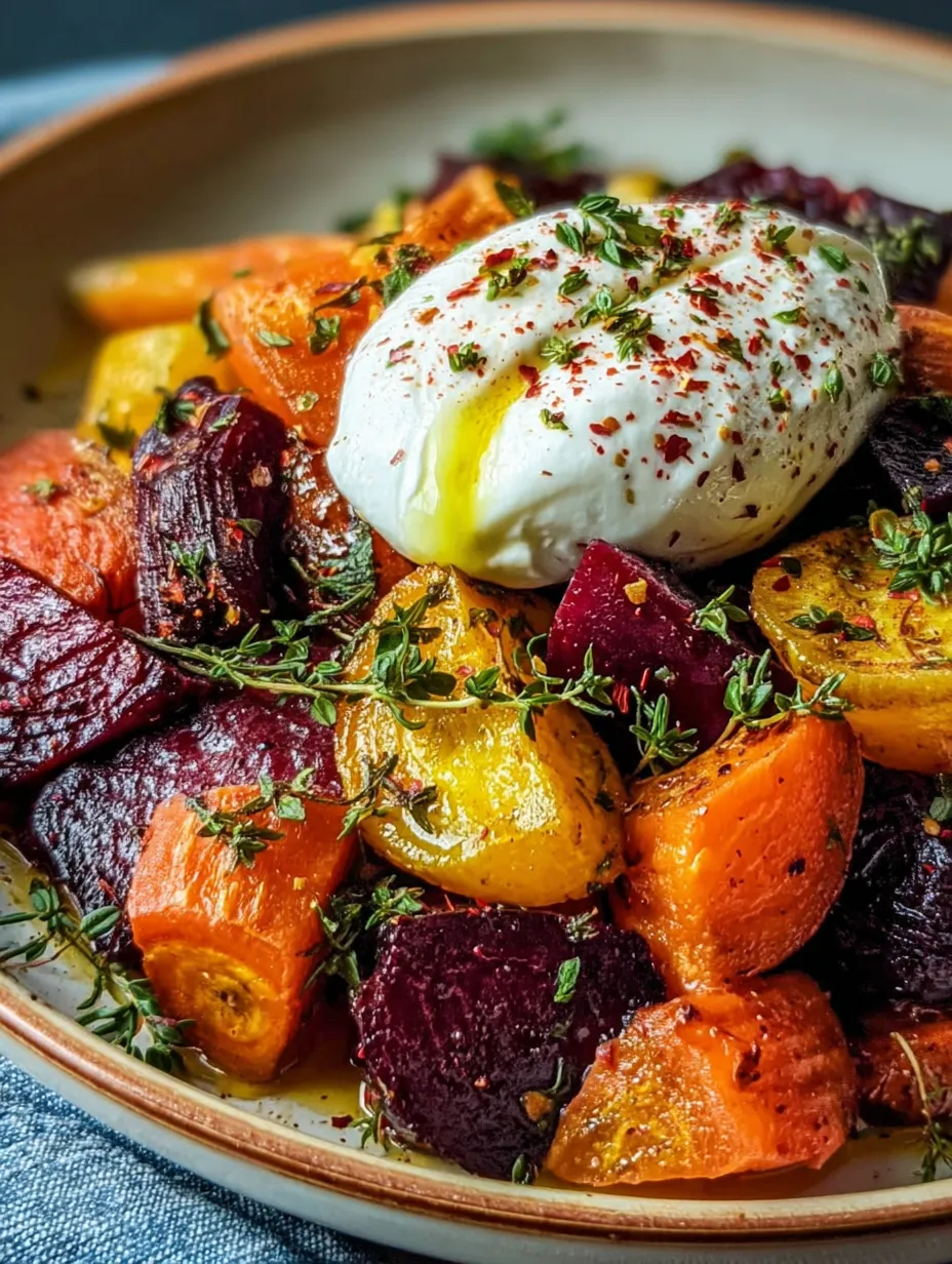 Easy Roasted Beets and Carrot Salad with Burrata.