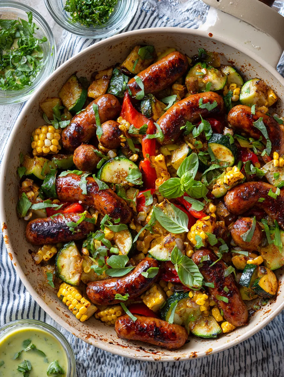 A bowl of sausage and vegetables.