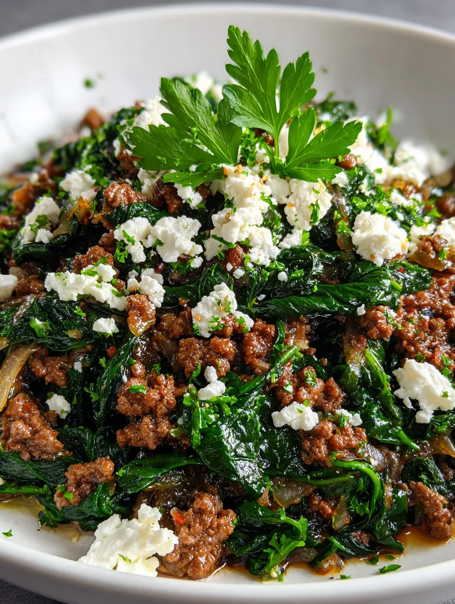 Ground Beef and Spinach Skillet with Feta Recipe.
