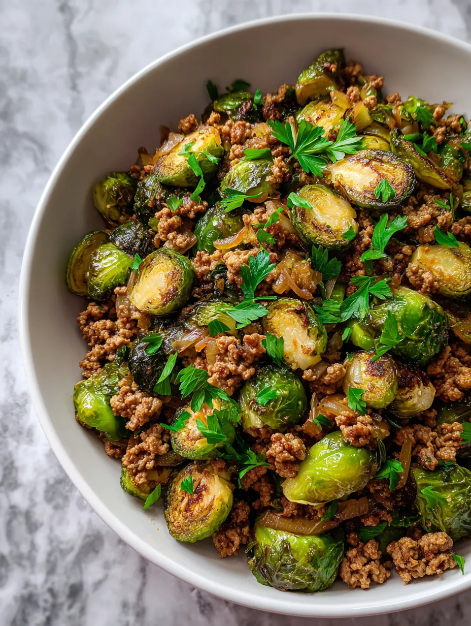 Brussels Sprouts Ground Turkey Skillet Recipe.