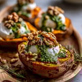 Stuffed Sweet Potatoes with Burrata, Toasted Walnuts & Sage Pesto